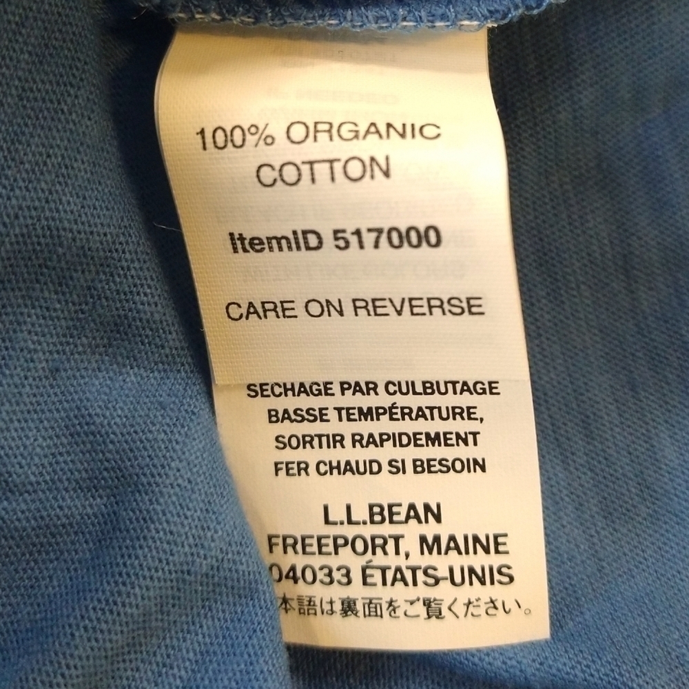 L.L. Bean NWT 100% Organic Cotton Rustic Blue Split Neck 3/4 Sleeve Top Classic - Picture 9 of 10